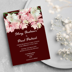 Invitation Fleurs d'aquarelle rose bordeaux Mariage