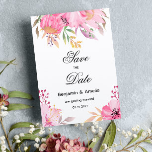 Invitation Fleurs d'aquarelle rose botanique Enregistrer la d