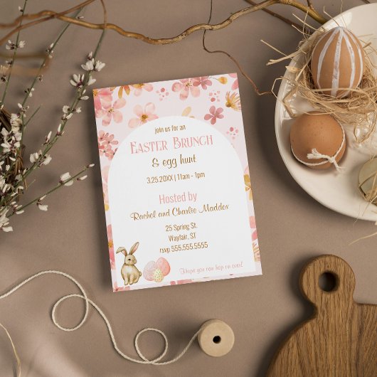 Invitation Fleurs d'aquarelle rose Brunch de Pâques et chasse