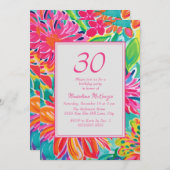 Invitation Fleurs d'aquarelle rose chaud 30e anniversaire (Devant / Derrière)