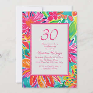 Invitation Fleurs d'aquarelle rose chaud 30e anniversaire