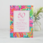 Invitation Fleurs d'aquarelle rose chaud 50e anniversaire (Debout devant)