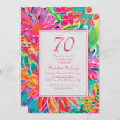 Invitation Fleurs d'aquarelle rose chaud 70e anniversaire (Devant / Derrière)