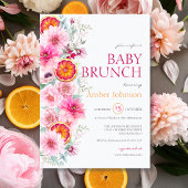 Invitation Fleurs d'aquarelle rose et Baby shower d'agrumes