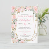 Invitation Fleurs d'aquarelle rose et blanc Baby shower fille (Debout devant)