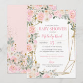 Invitation Fleurs d'aquarelle rose et blanc Baby shower fille (Devant / Derrière)