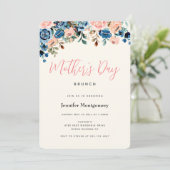 Invitation Fleurs d'aquarelle rose et bleu Brunch Fête des Mè (Debout devant)