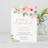 Invitation Fleurs d'aquarelle rose et or, vous êtes invité (Debout devant)