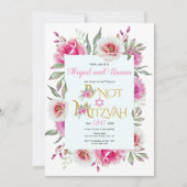 Invitation Fleurs d'aquarelle rose florale B'Not Mitzvah (Devant)