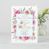 Invitation Fleurs d'aquarelle rose florale B'Not Mitzvah (Debout devant)