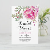 Invitation Fleurs d'aquarelle rose mariage douche nuptiale (Debout devant)