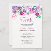 Invitation Fleurs d'aquarelle rose mauve 40e anniversaire (Devant)