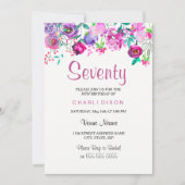 Invitation Fleurs d'aquarelle rose mauve 70e anniversaire (Devant)