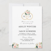 Invitation fleurs d'aquarelle rose moderne mariage (Devant)