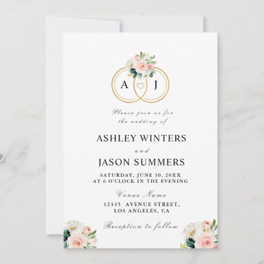 Invitation fleurs d'aquarelle rose moderne mariage (Devant)