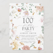 Invitation Fleurs d'aquarelle rose pâle 100e anniversaire (Devant / Derrière)