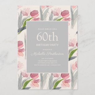Invitation Fleurs d'aquarelle rose pâle 60e anniversaire