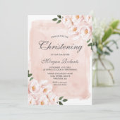 Invitation Fleurs d'aquarelle rose pâle Christening Baptême (Debout devant)