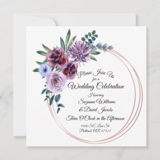 Invitation Fleurs d'aquarelle rose pâle et Mariage violet