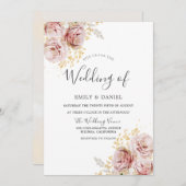 Invitation Fleurs d'aquarelle rose pâle Joli Mariage (Devant / Derrière)