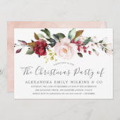 Invitation Fleurs d'aquarelle rose pâle Noël (Devant / Derrière)