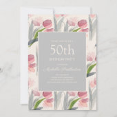 Invitation Fleurs d'aquarelle rose pâle Tulips 50e anniversai (Devant)