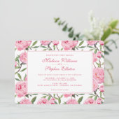 Invitation Fleurs d'aquarelle rose Peony - Mariage (Debout devant)