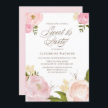 Invitation Fleurs d'aquarelle rose romantique Douce 16 Partie<br><div class="desc">Invitation à la fête de sweet sixteen floral personnalisable avec des illustrations d'aquarelle dessinées à la main de pivoines roses et de roses. Cette invitation en sweet sixteen aquarelle est entièrement personnalisable. Parfait pour les fêtes de printemps et de jardin.</div>