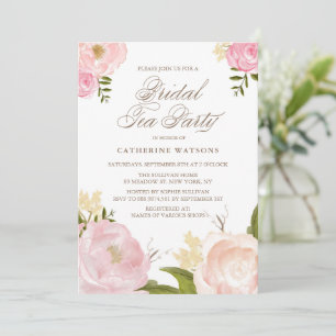 Invitation Fleurs d'aquarelle rose romantique Fête de thé nup