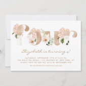 Invitation Fleurs d'aquarelle rose Rose or quatrième annivers (Devant)