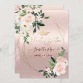 Invitation Fleurs d'aquarelle Roses à crème blanche sweet six (Devant / Derrière)