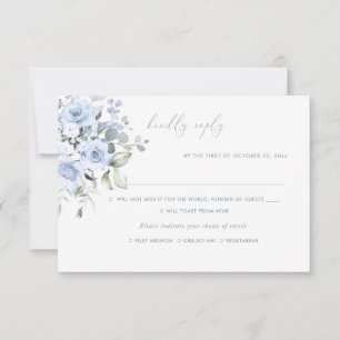 Invitation Fleurs d'aquarelle Roses bleu foncé, Repas RSVP