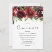 Invitation Fleurs d'aquarelle rouge Bourgogne Quinceanera Par (Devant)