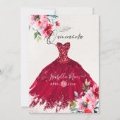 Invitation Fleurs d'aquarelle rouge de Quinceanera (Devant)