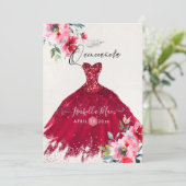 Invitation Fleurs d'aquarelle rouge de Quinceanera (Debout devant)