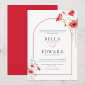 Invitation Fleurs d'aquarelle rouge du pavot moderne Mariage  (Devant / Derrière)