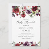 Invitation Fleurs d'aquarelle rouge et violet saupoudrer bébé (Devant)