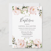 Invitation Fleurs d'aquarelle rousse Bébé Fille Baptême (Devant)