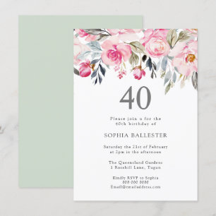 Invitation Fleurs d'aquarelle rousse élégant 40e anniversaire
