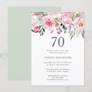 Invitation Fleurs d'aquarelle rousse Élégant 70e anniversaire