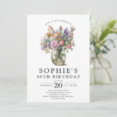 Invitation Fleurs d'aquarelle rustique 80e anniversaire (Debout devant)