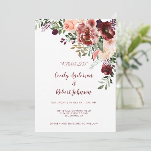 Invitation Fleurs d'aquarelle Rustique Boho Automne (Debout devant)