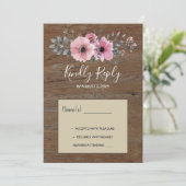 Invitation Fleurs d'aquarelle rustique grange mariage de bois (Debout devant)