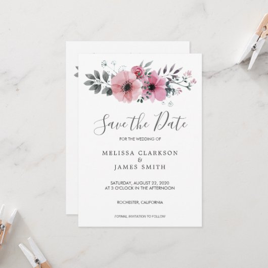 Invitation Fleurs d'aquarelle rustique modernes Enregistrer l (Devant/Arrière en situation)