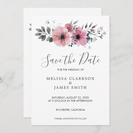 Invitation Fleurs d'aquarelle rustique modernes Enregistrer l (Devant / Derrière)