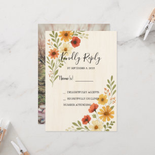 Invitation Fleurs d'aquarelle rustique photo mariage RSVP