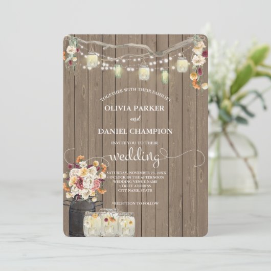 Invitation Fleurs d'aquarelle rustiques Mason Jar (Debout devant)