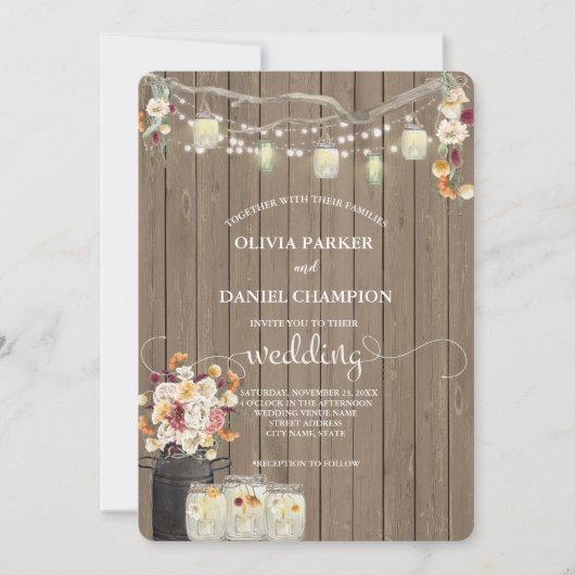 Invitation Fleurs d'aquarelle rustiques Mason Jar (Devant)