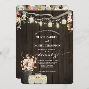 Invitation Fleurs d'aquarelle rustiques Mason Jar 