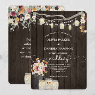 Invitation Fleurs d'aquarelle rustiques Mason Jar